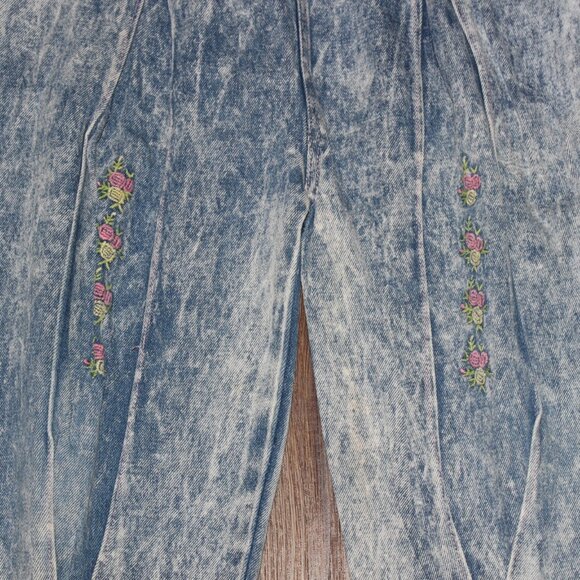 Girls Vintage Popsicle Acid Wash Pleated Front Overalls Denim Jeans Floral sz 4 - Picture 4 of 12